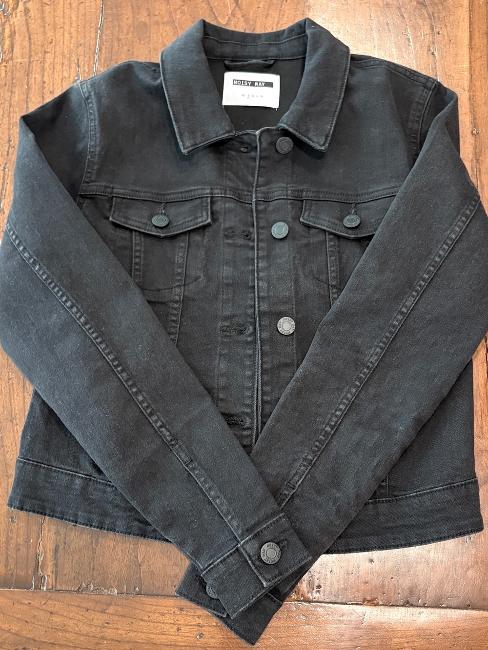 Noisy May Black Denim Jacket Classic Button Up Trucker Coat Small S